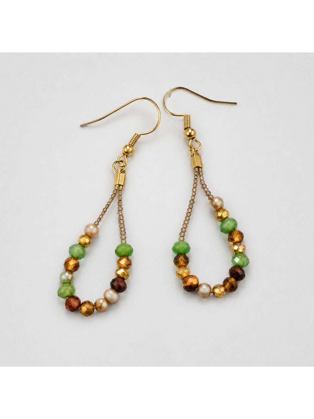 Vintage Dangle Pierced Earrings 2.25" Long- Gold Blue Brown Boho Tribal bp-67